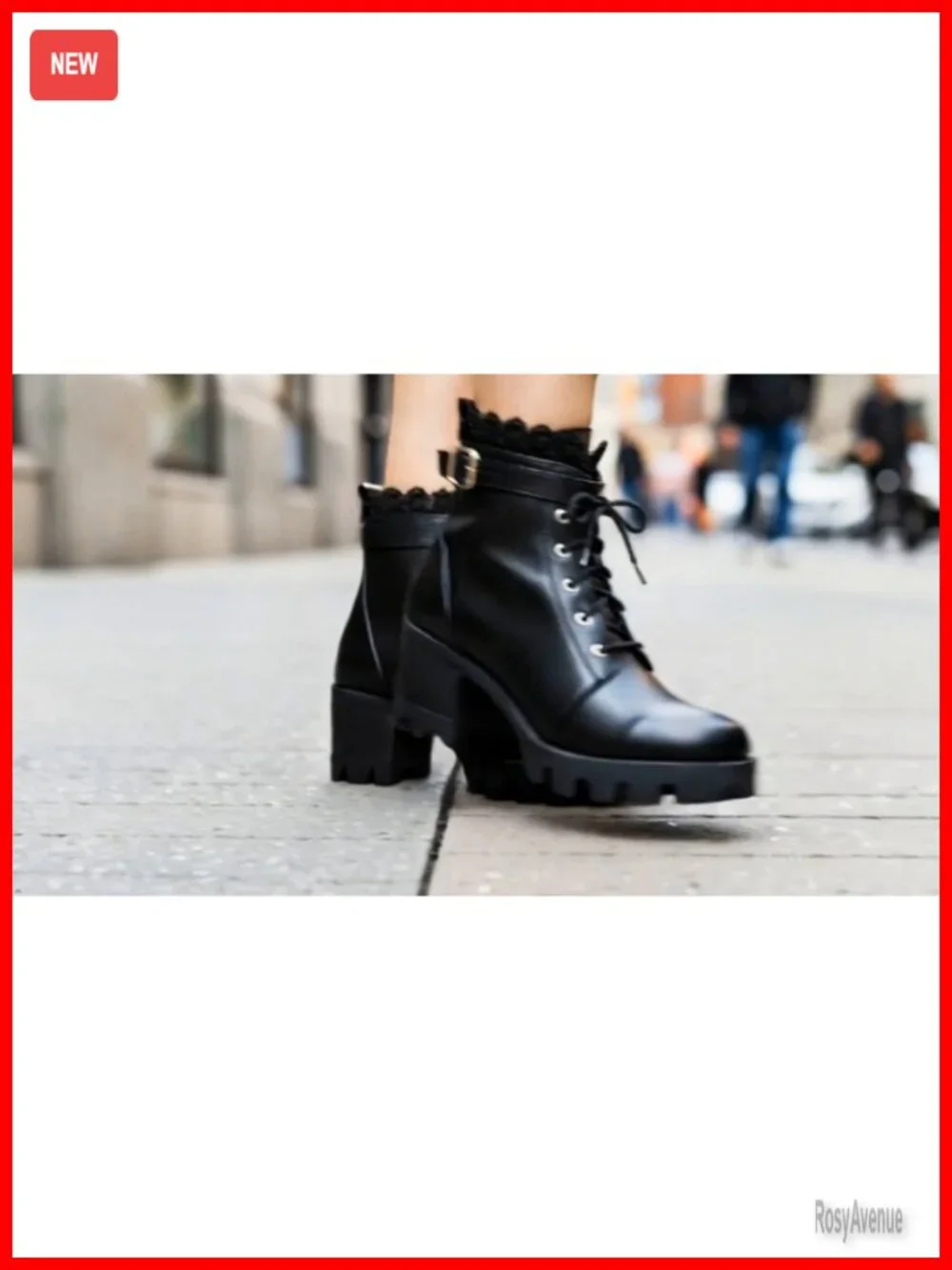 Goth Platform Chunky Heel Lace Combat Boots Ankle Booties